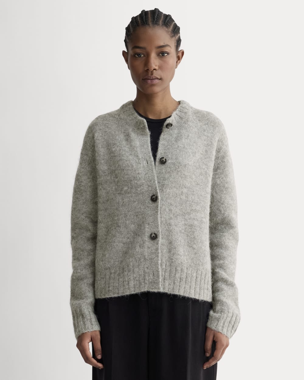 The Crew Cardigan in Alpaca | Heather Stone Grey