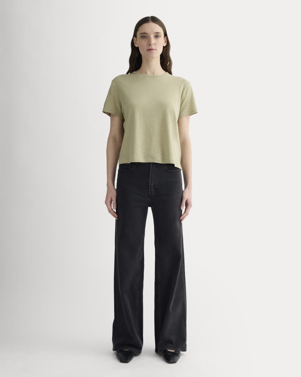 The Box-Cut Tee in Cotton Linen | Eucalyptus - Image 3
