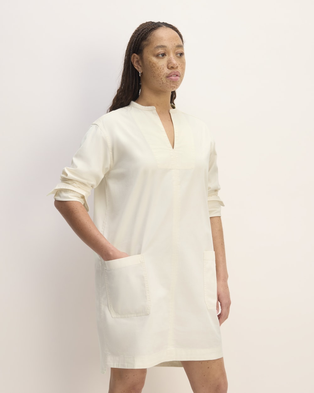 The Long-Sleeve Utility Mini Dress | Bone - Image 3