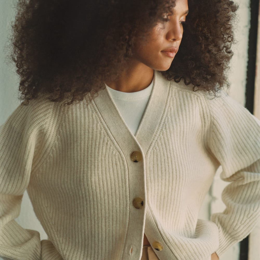 The Felted Merino Cardigan | Heathered Oat - Image 7