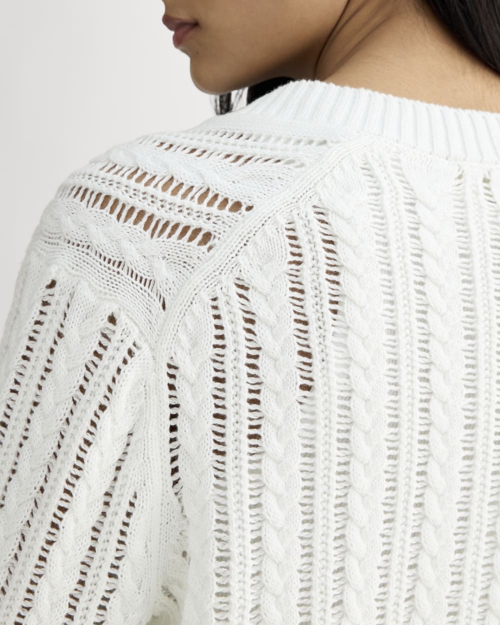 The Mesh Cable V-Neck in Everyday Cotton | White - Image 4