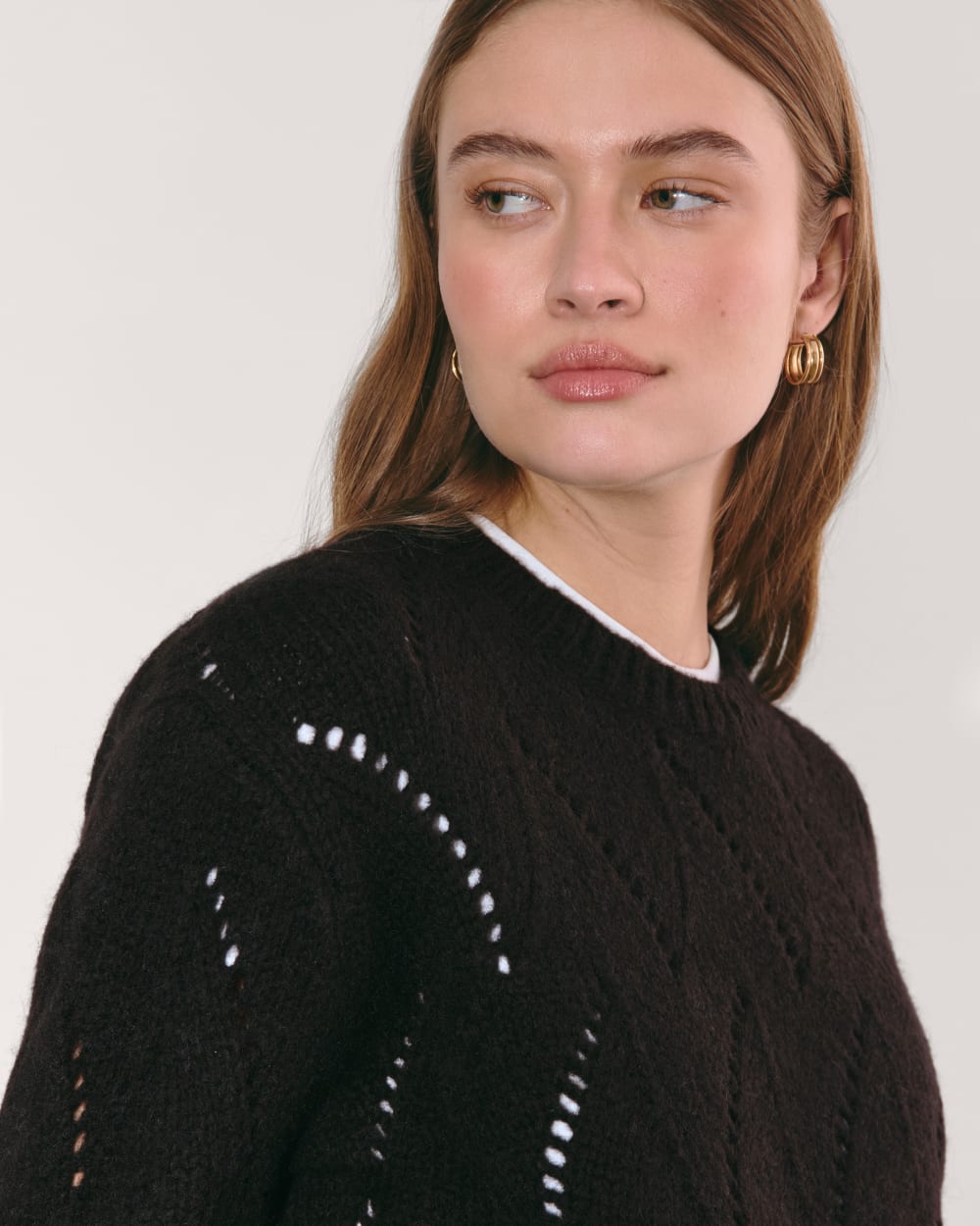 The Pointelle Sweater in Cloud | Black - Image 3