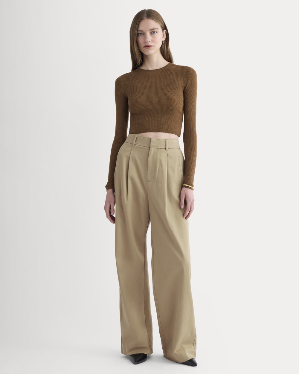 The Cropped Crew Top in Ultrafine Merino | Heathered Toffee - Image 3
