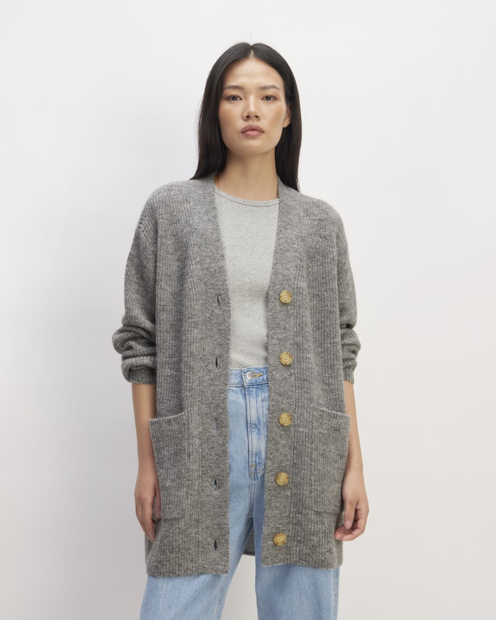 The Oversized Alpaca Pocket Cardigan | Heathered Stone