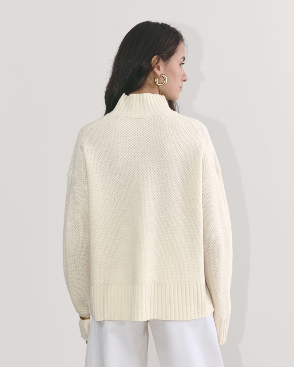 The Honeycomb Funnel Neck in Wool Cashmere | Bone - Image 6