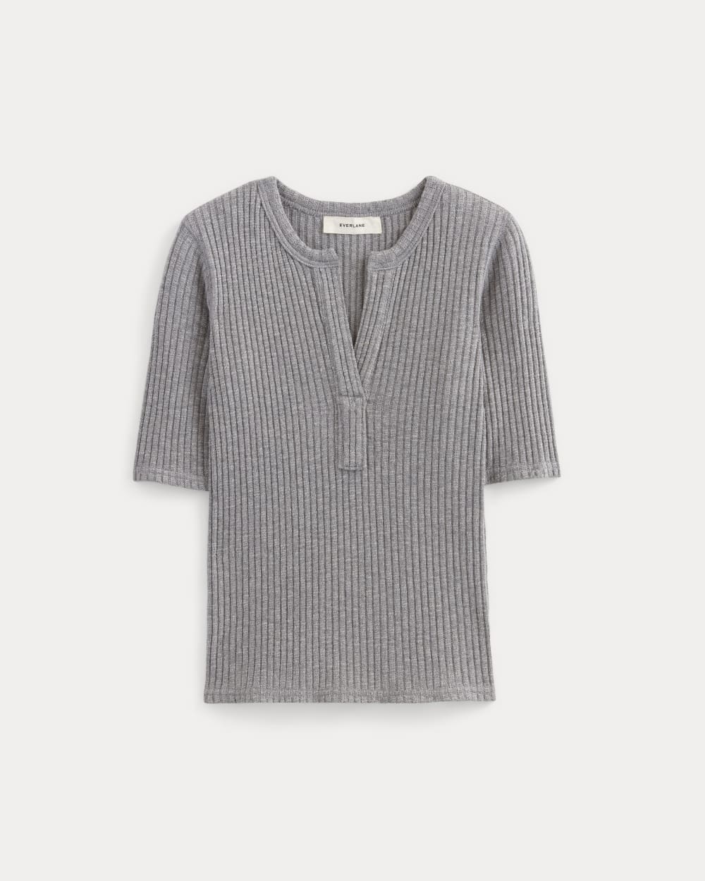 The Rib-Knit Short-Sleeve Henley | Mid Heather Grey - Image 2