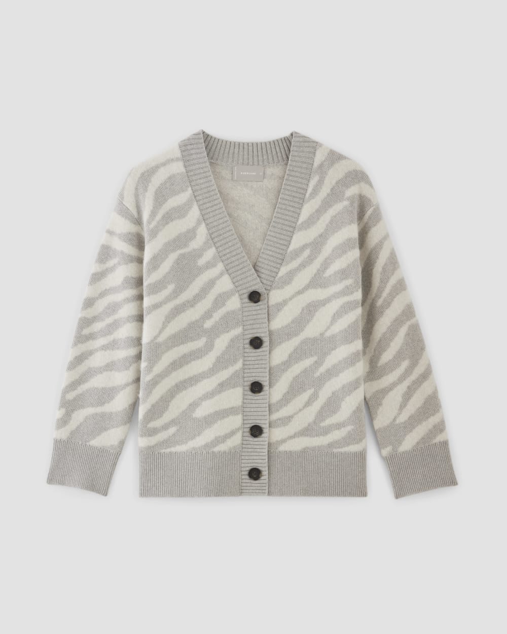 The Alpaca Tiger Jacquard Cardigan | Heathered Grey / Snow - Image 2