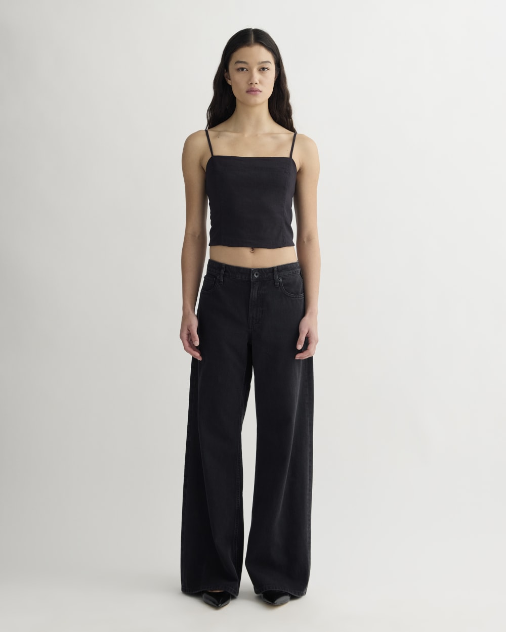 The Seamed Top in Stretch Linen | Black - Image 3
