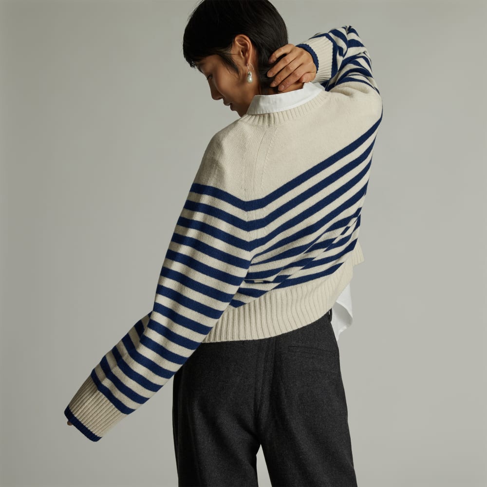 The Cashmere Boxy Crew | Bright Navy / Bone - Image 3