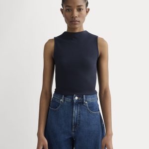 The Luxe Rib Funnel-Neck Tank | Navy