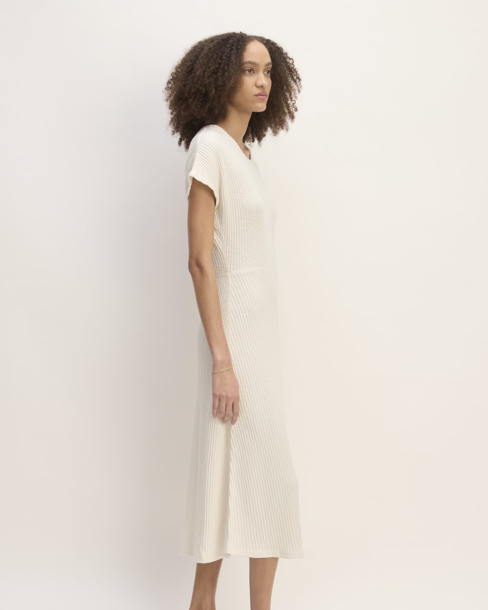 The Rib-Knit Cap-Sleeve Midi Dress | Bone - Image 3