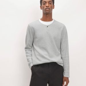 The Waffle Long-Sleeve Henley | Light Grey Donegal