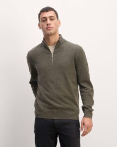 The Quarter-Zip in Cashmere | Heathered Army Green