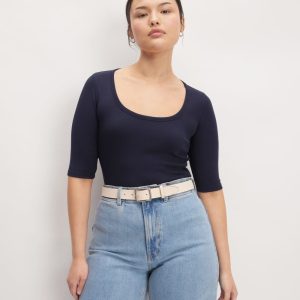 The Luxe Rib Scoop-Neck Tee | Navy