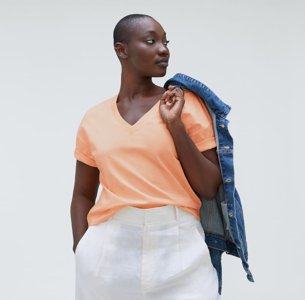 The Organic Cotton Slouchy V-Neck | Apricot - Image 4