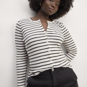 The Vintage Rib Cardigan | Bone / Black