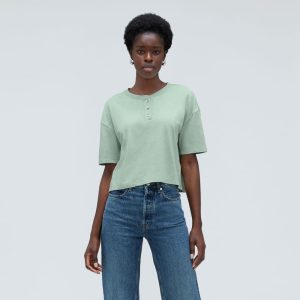 The Vintage Henley Hemp Tee | White Sage