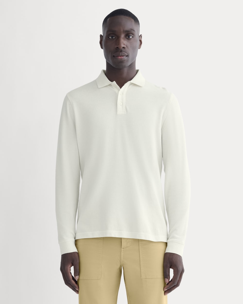 The Long-Sleeve Pique Polo | Bone