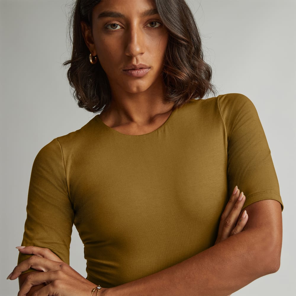 The Short-Sleeve Crew Neck Bodysuit | Tapenade | Thong - Image 4