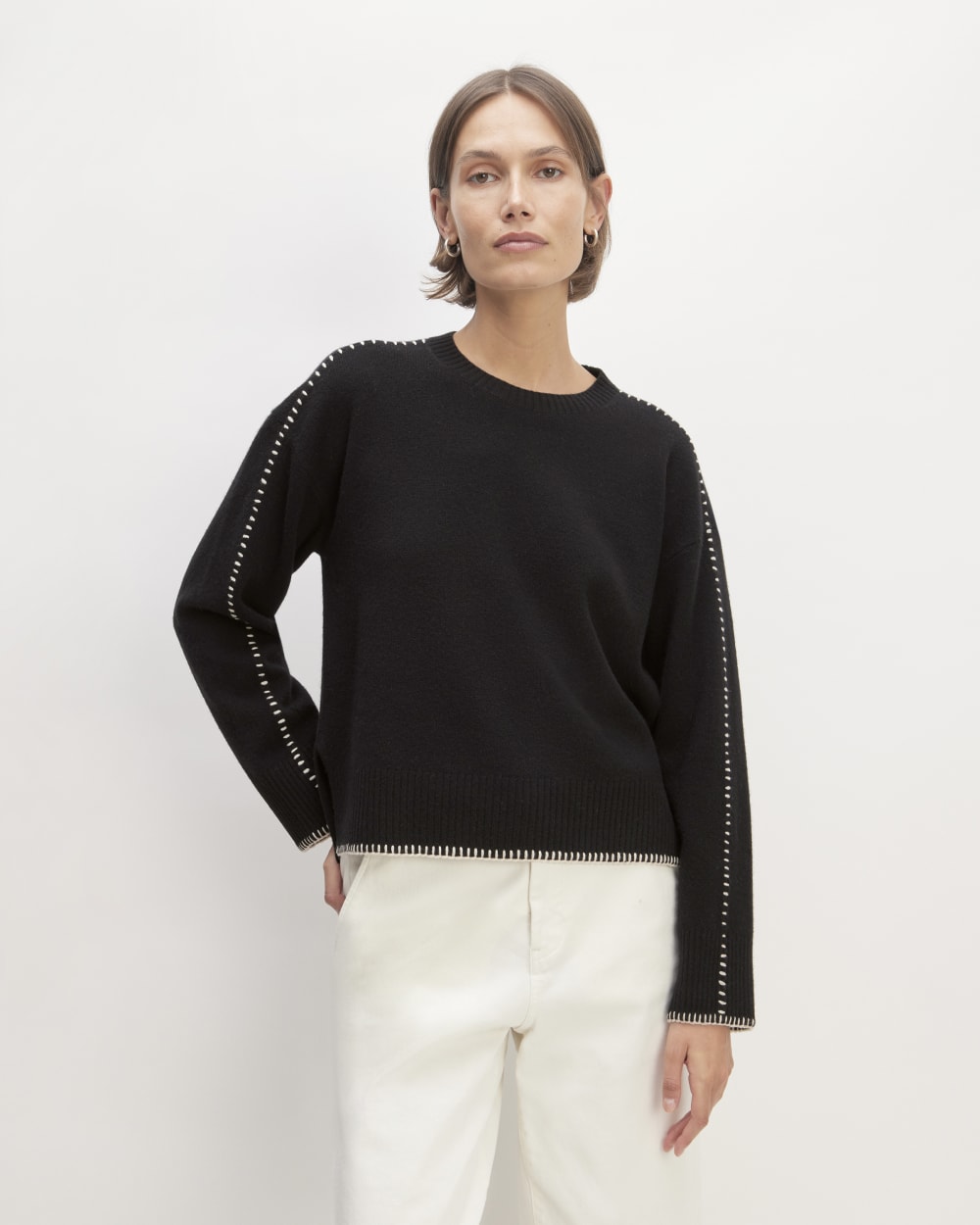 The Good Merino Wool Crewneck Sweater | Black / Buttermilk
