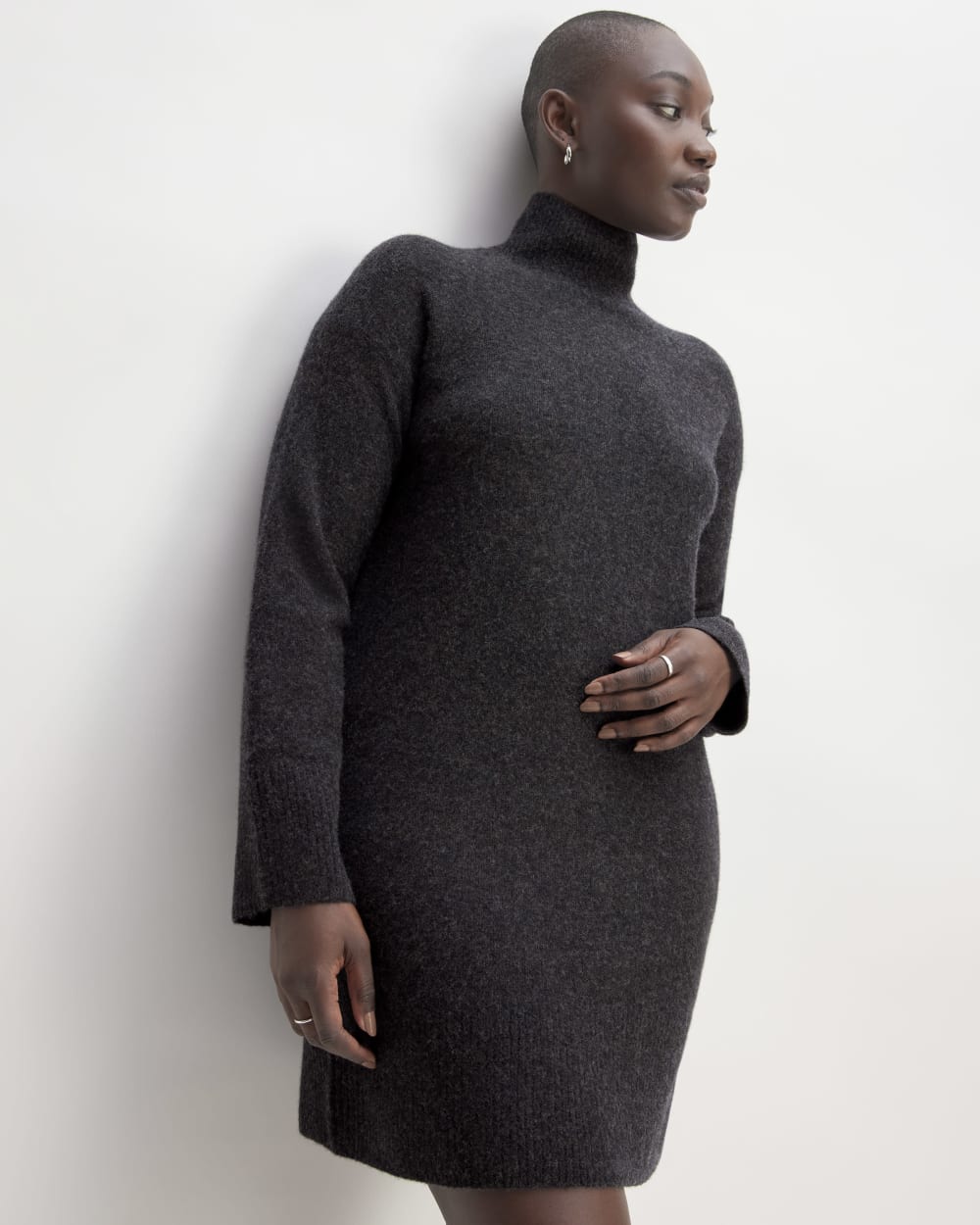 The Cozy Stretch Turtleneck Dress | Charcoal - Image 3