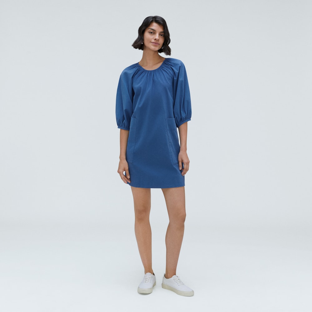 The Seersucker Puff Sleeve Dress | Deep Blue - Image 2