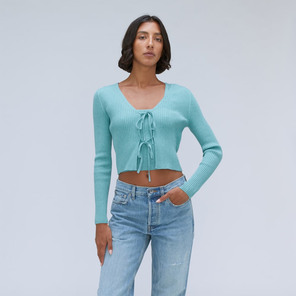 The Cotton-Merino Front-Tie Top | Deep Turquoise