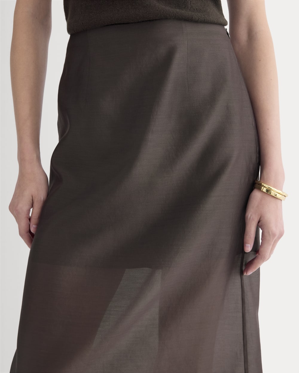 Midi Skirt in Cotton-Silk Organza | Dark Chocolate - Image 5