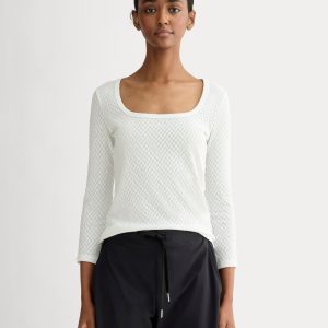 The Pointelle Scoop-Neck Top | White