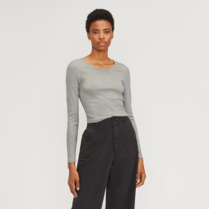 The Supima? Micro Rib Cropped Long-Sleeve Crew | Heathered Grey