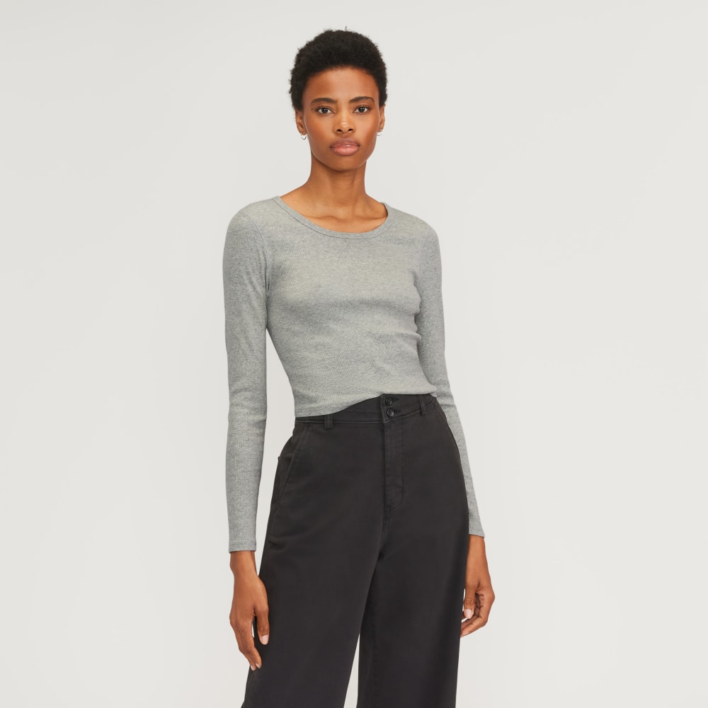 The Supima? Micro Rib Cropped Long-Sleeve Crew | Heathered Grey