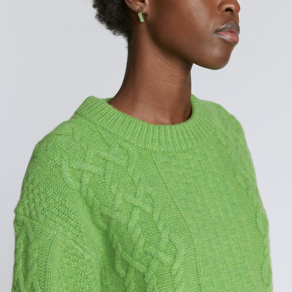 The Felted Merino Cropped Cable Sweater | Salted Lime - Image 4