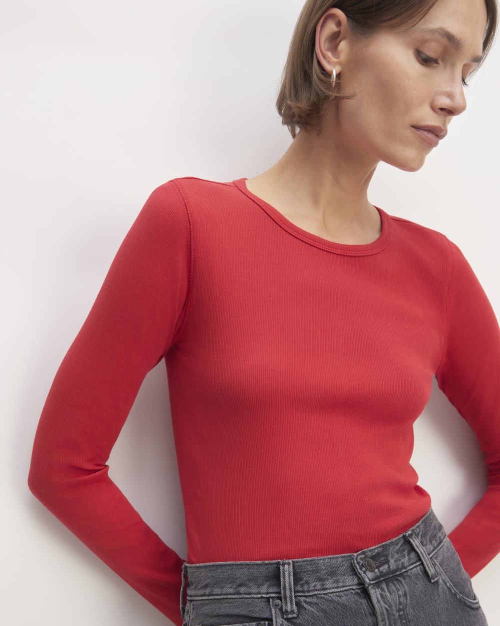 The Luxe Rib Long-Sleeve Crew | Haute Red - Image 2