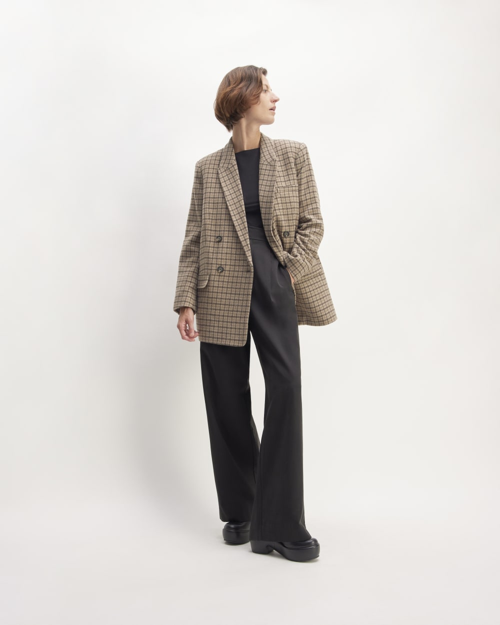The ReWool? Double-Breasted Blazer | Beige Houndstooth - Image 3