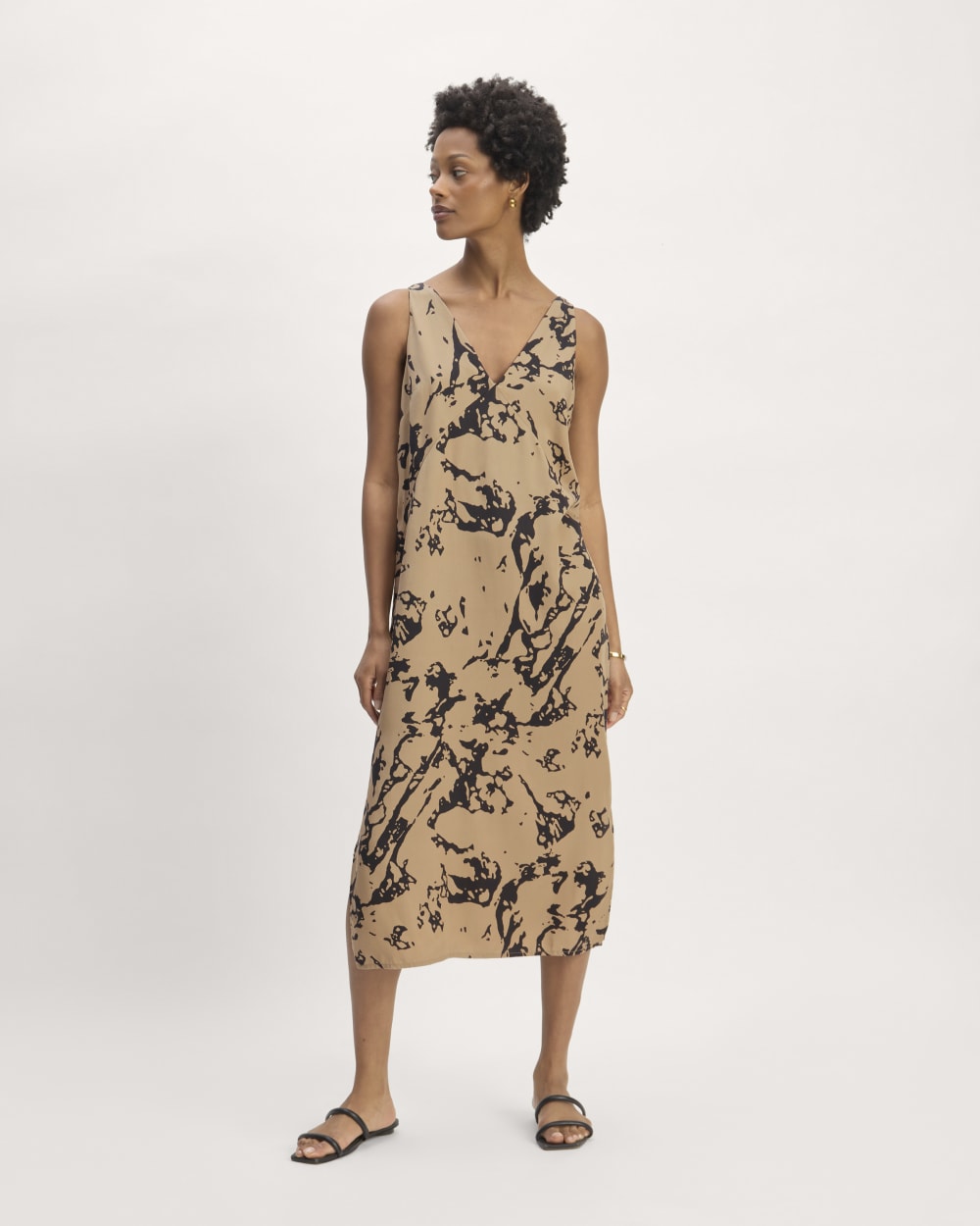 The TENCEL? Midi Slip Dress | Black / Cornstalk Abstract