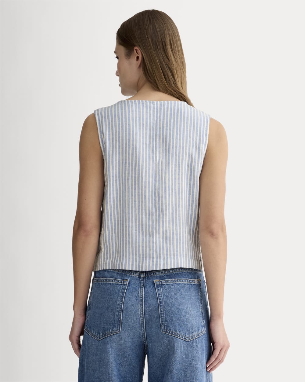 The Vest in Stretch Linen | Bluebell / Bone - Image 5