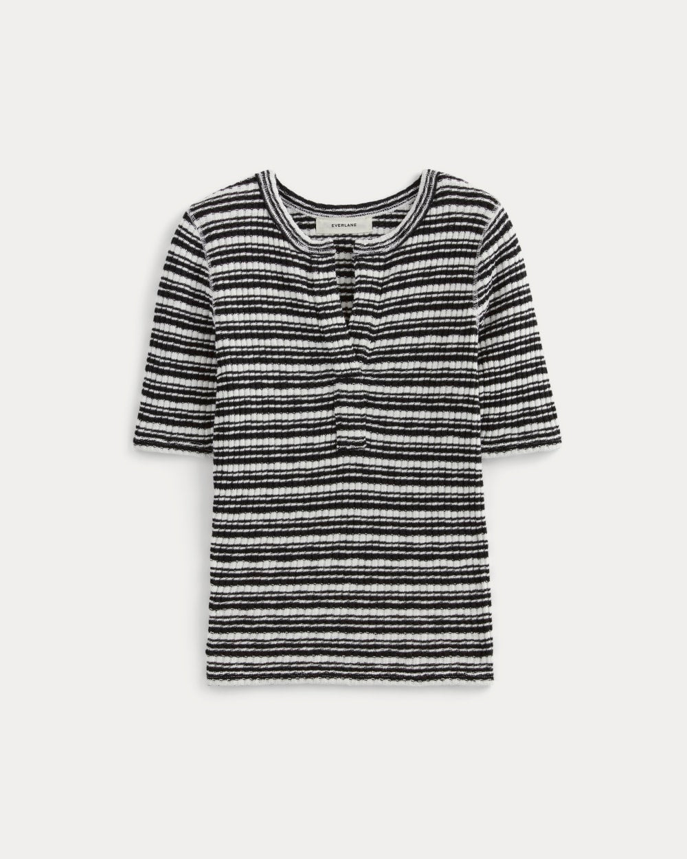 The Rib-Knit Short-Sleeve Henley | Bone / Black - Image 2