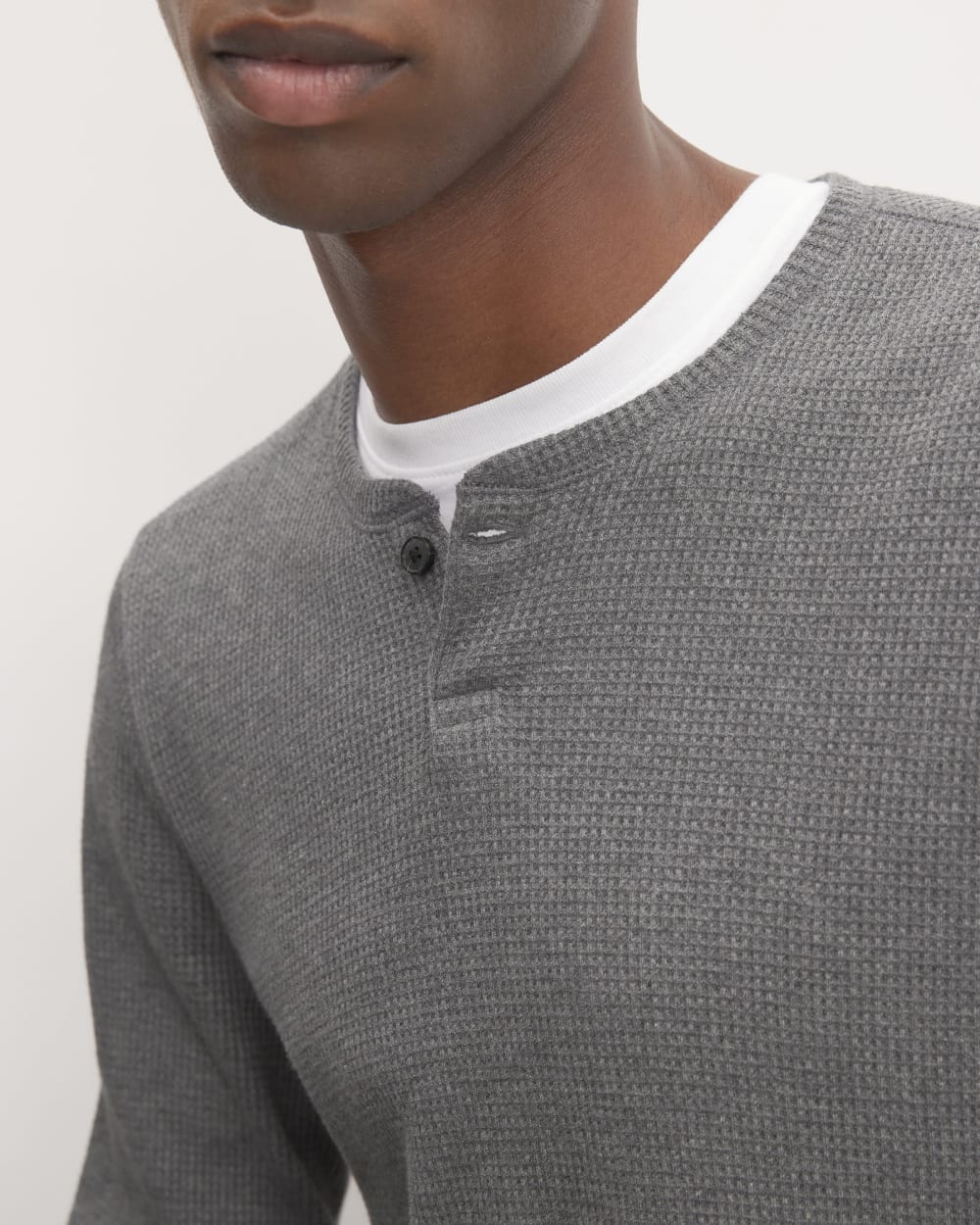 The Waffle Long-Sleeve Henley | Heathered Charcoal - Image 3